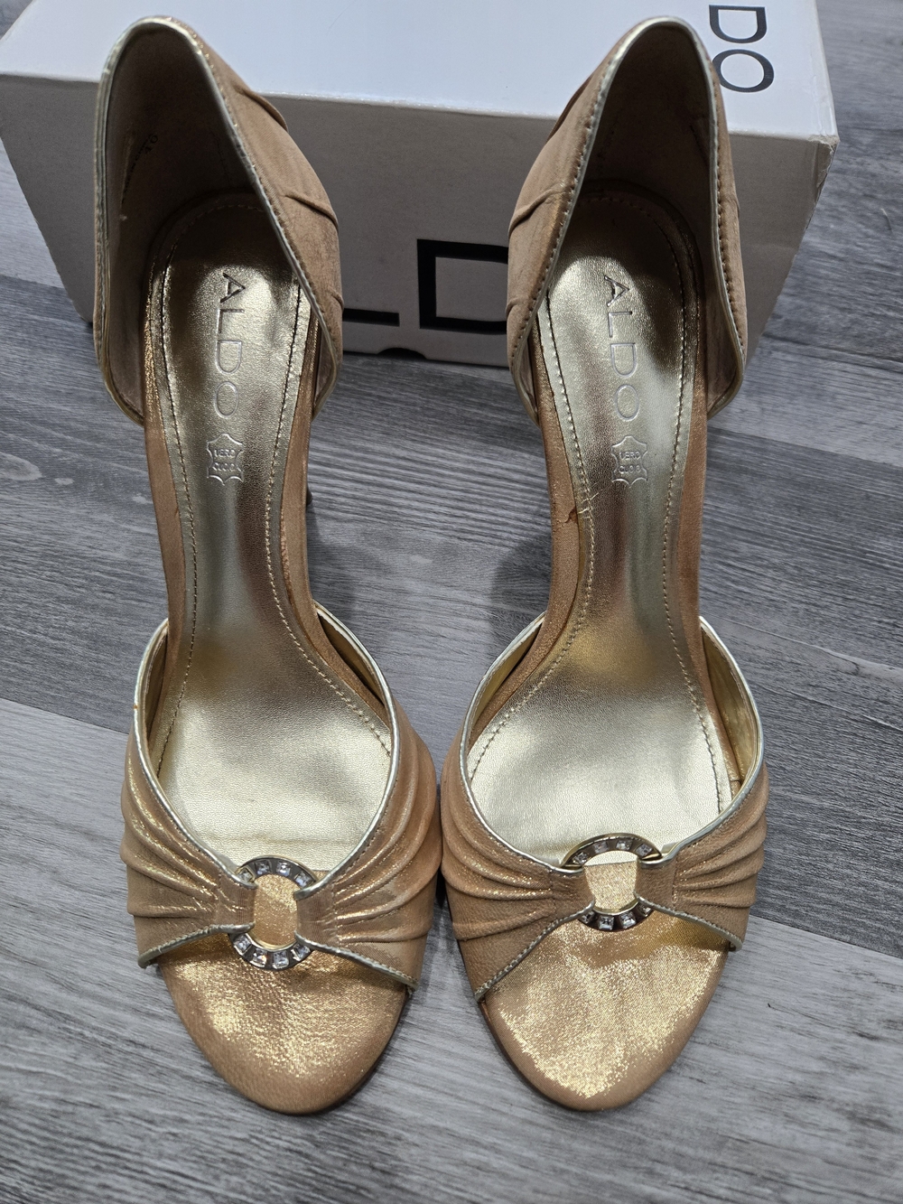ALDO Women's Gold Open-Toe D'Orsay High Heels Size 40 - Picture 5 of 8